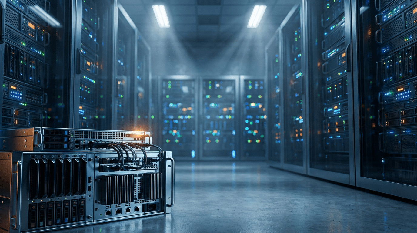 Organized network server room with neatly labeled cables