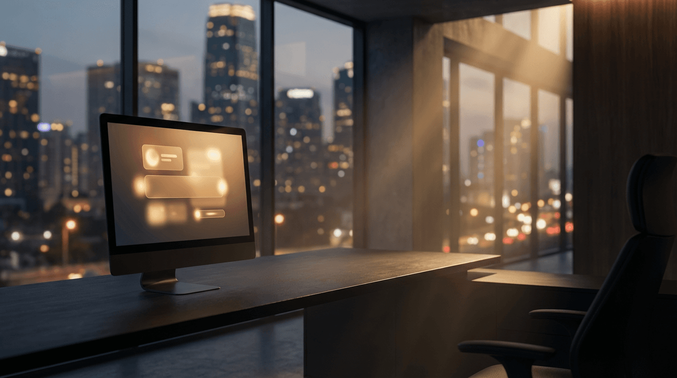 IT consultant reviewing network setup in a dimly lit Toronto office