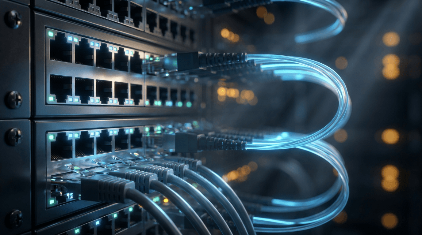Standard network rack in a small Toronto office with tidy, well-labeled cabling