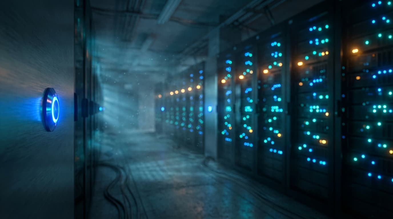 Server room with blue lighting